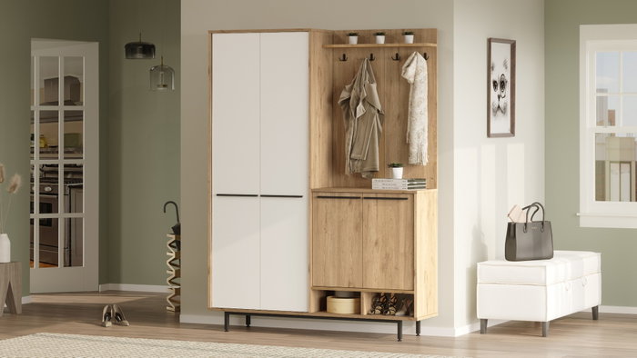 Hanah Home OS1-SW Recibidor Roble y Blanco 147.4x195.6x35.5cm Organizador Entrada Hanah Home OS1-SW Recibidor Roble y Blanco 147.4x195.6x35.5cm Organizador Entrada