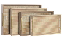 DKD Home Decor Set de 4 Bandejas de Madera Marrón y Natural 52x36x5,5 cm