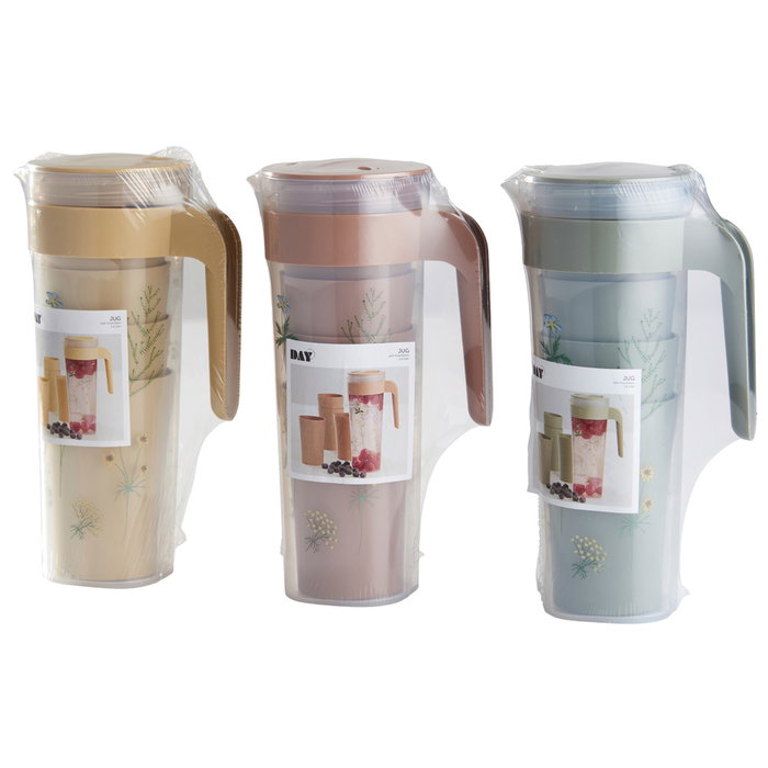 Day Jarra 1,4 L con 4 Vasos Day Colores Surtidos Amarillo Arena Arena Natural Verde Musgo Apta Lavavajillas