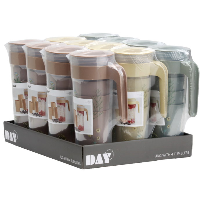 Day Jarra 1,4 L con 4 Vasos Day Colores Surtidos Amarillo Arena Arena Natural Verde Musgo Apta Lavavajillas