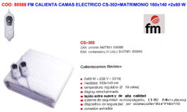 FM Calienta Camas Eléctrico CS-302 Matrimonio 160x140 Blanca