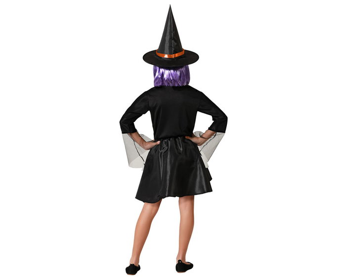 Disfraz Infantil de Bruja con Vestido Corto y Sombrero Naranja Halloween 7-9 Años