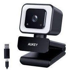 AUKEY PC-LM6 Stream Series Webcam Full HD con Ring Light y sensor CMOS de 1/3 pulgadas, negro