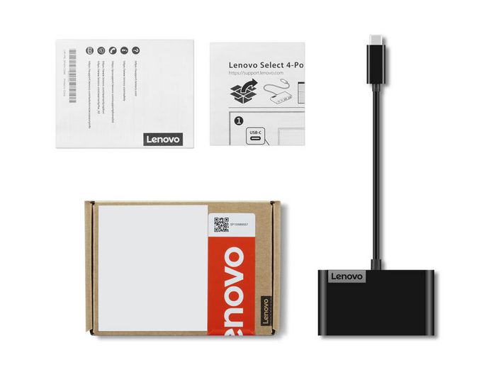 Lenovo Hub USB-C de 4 Puertos con USB 3.0 y USB-C para Portátiles, Conecta Ratón, Teclado y Dispositivos USB