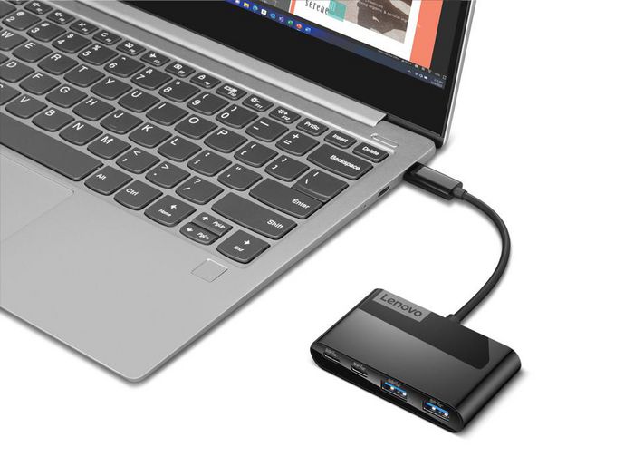 Lenovo Hub USB-C de 4 Puertos con USB 3.0 y USB-C para Portátiles, Conecta Ratón, Teclado y Dispositivos USB