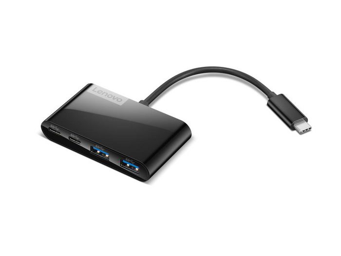 Lenovo Hub USB-C de 4 Puertos con USB 3.0 y USB-C para Portátiles, Conecta Ratón, Teclado y Dispositivos USB
