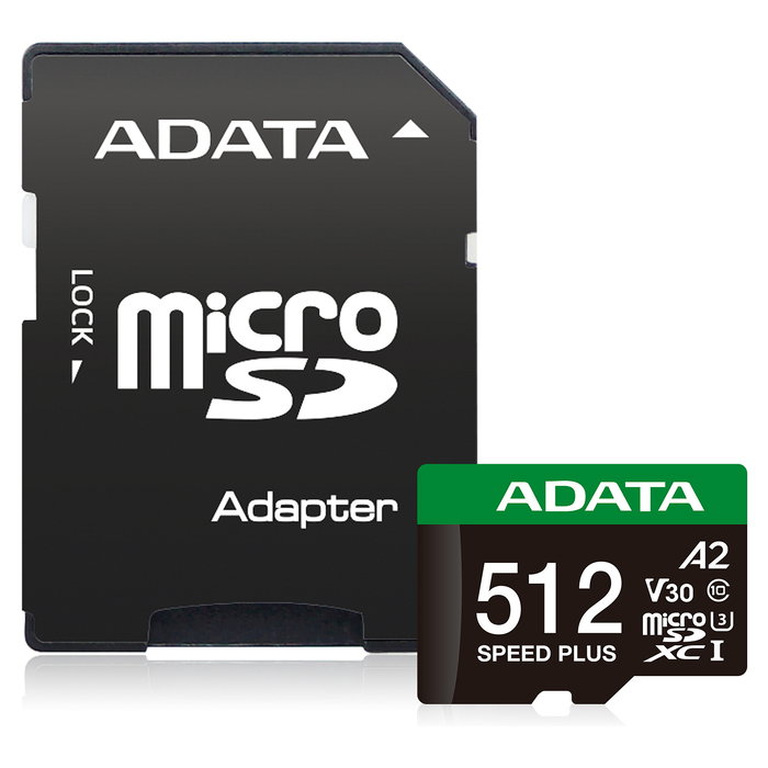 ADATA Speed Plus microSDXC Tarjeta de Memoria 512 GB UHS-I U3 V30 A2 Class 10 - 180 MB/s Lectura, 160 MB/s Escritura