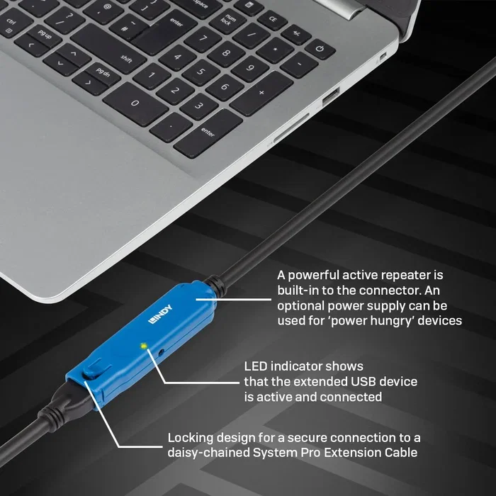 Lindy USB 3.0 Active Extension Pro 20m Negro