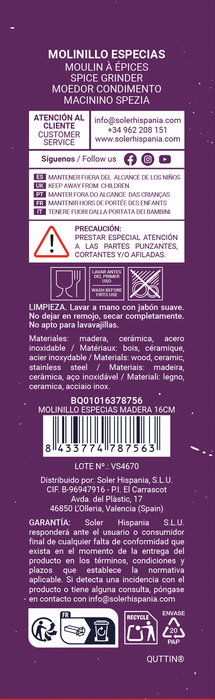 Quttin Molinillo Especias Madera 16 cm (20 Unidades) Quttin Molinillo Especias Madera 16 cm (20 Unidades)