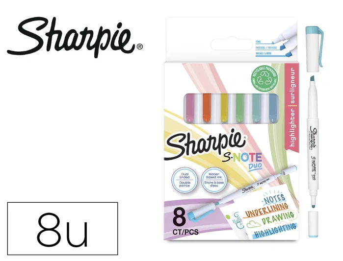 Sharpie S-Note Duo Rotuladores Creativos de Doble Punta, 8 Unidades Surtidas