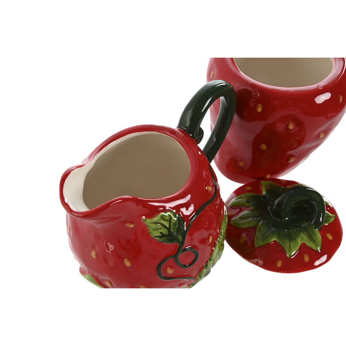 DKD Home Decor Set de Azucarero y Lechera Lechera Fresa Rojo en Gres