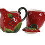 DKD Home Decor Set de Azucarero y Lechera Lechera Fresa Rojo en Gres