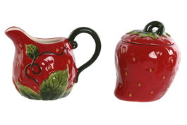 DKD Home Decor Set de Azucarero y Lechera Lechera Fresa Rojo en Gres