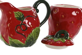 DKD Home Decor Azucarero Moderno Rojo Gres Set de 2 Piezas 15 x 10 x 11 cm