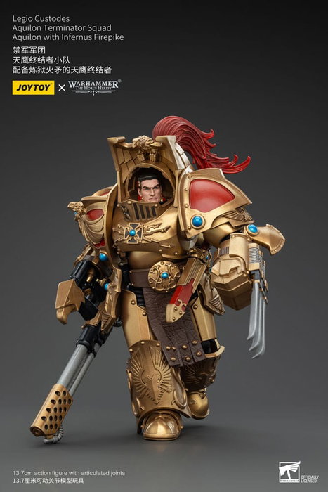 Warhammer The Horus Heresy Figura 1/18 Legio Custodes Aquilon Terminator Squad Aquilon with Infernus Firepike 14 cm