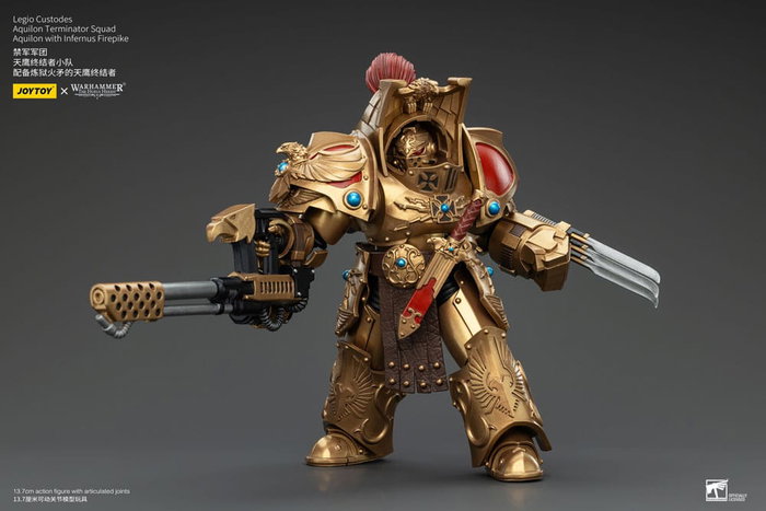 Warhammer The Horus Heresy Figura 1/18 Legio Custodes Aquilon Terminator Squad Aquilon with Infernus Firepike 14 cm