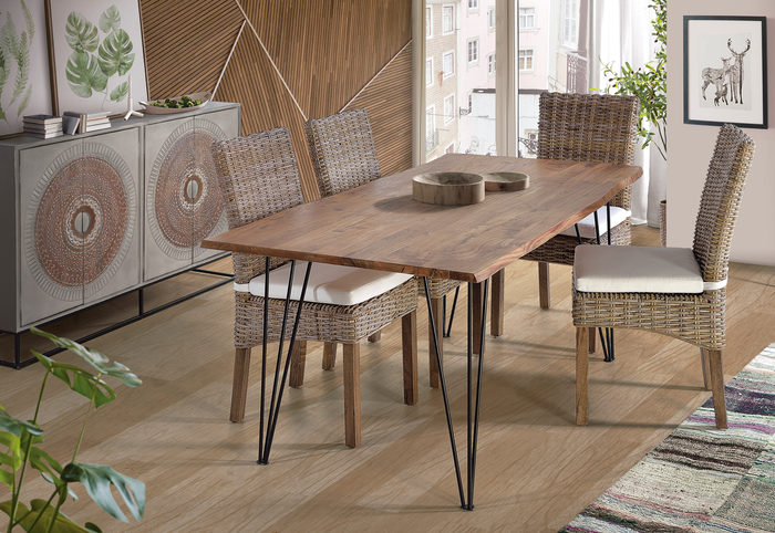 GINER Y COLOMER Mesa de Comedor 6 Plazas Madera Acacia Natural con Base Metal