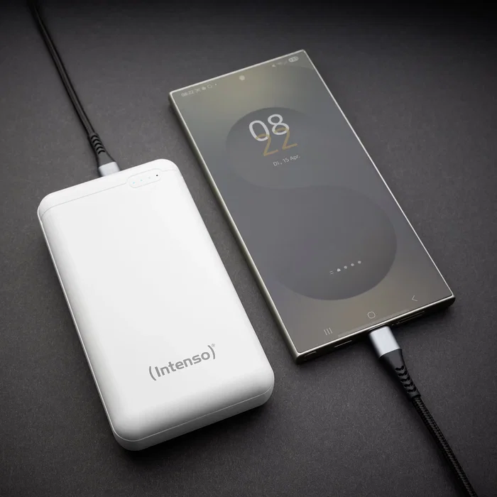 Intenso XS20000 Powerbank 20000 mAh Litio Blanco con Pantalla LED, USB-C y Micro-USB, Incluye Cable USB-A a Tipo-C 7313552