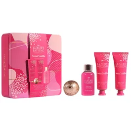 The Luxury Bathing Company Set Sweet Vanilla & Almond Glaze con Gel de Ducha, Bath Bomb y Crema Corporal