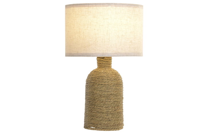 DKD Home Decor Lámpara de Sobremesa Seagrass y Poliéster Marrón 30x30x52 cm