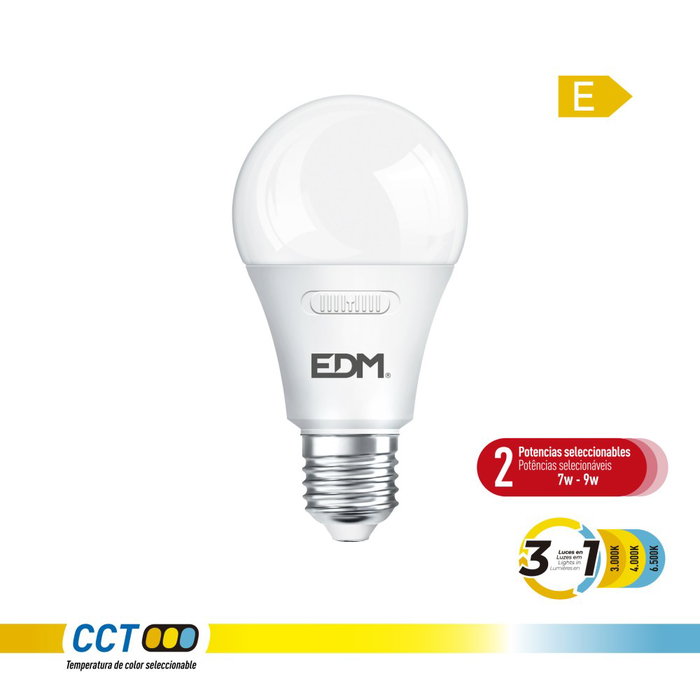 Edm Bombilla LED A60 E27 con Selector de Potencia 3CCT Edm Bombilla LED A60 E27 con Selector de Potencia 3CCT