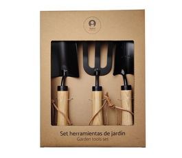 DKD Home Decor Set de 3 Utensilios Terraza y Jardín Marrón Negro Acero Cartón 10 x 35 x 10 cm