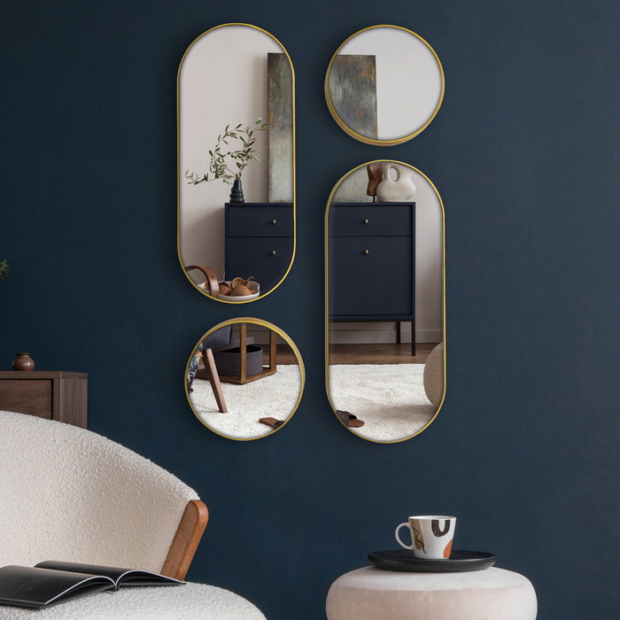 Home Deco Factory Juego De 4 Espejos Lounge Dorado Redondos Y Ovalados De Plástico Y Vidrio
