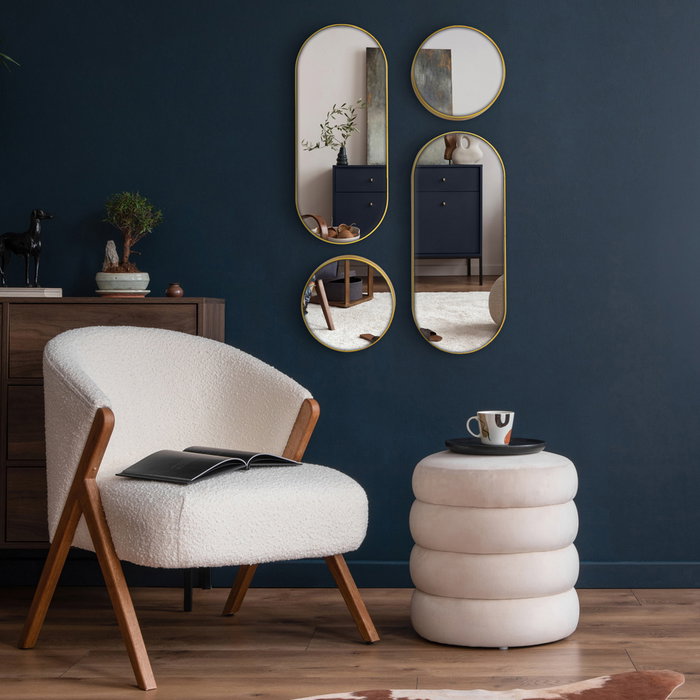 Home Deco Factory Juego De 4 Espejos Lounge Dorado Redondos Y Ovalados De Plástico Y Vidrio