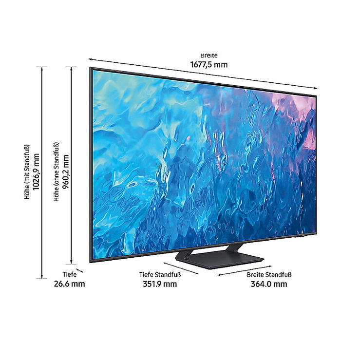 Samsung QE75Q70CATXZG Televisor QLED 75 Pulgadas 189 cm 4K Ultra HD 3840x2160 100Hz HDR10+ con HDMI USB WLAN Bluetooth Altavoces Titanio Gris