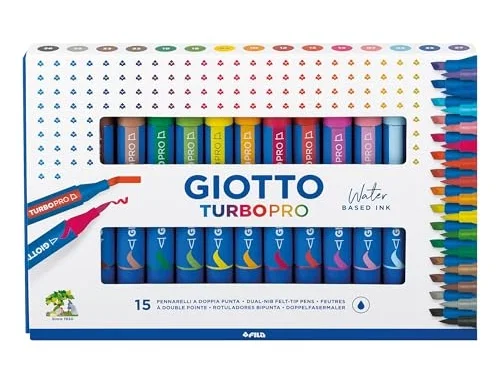 Giotto Turbo Pro Rotulador de Doble Punta Acuarelable, Estuche de 15 Unidades de Colores Surtidos Giotto Turbo Pro Rotulador de Doble Punta Acuarelable, Estuche de 15 Unidades de Colores Surtidos