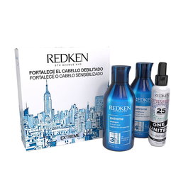 Redken - Extreme Set Champú, Acondicionador y Tratamiento Sin Aclarado para Cabello Maltratado con Tecnología Fortifying Complex - Kit 3 Piezas (300ml + 300ml + 150ml)