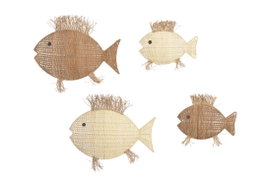 DKD Home Decor Set de 4 Decoraciones de Pared de Ratan y Seagrass 60x5x53 cm con Detalle de Pez