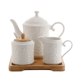 DKD Home Decor Set de 4 Teteras de Porcelana y Bambú Relieve PENGJIA FLOWER 2025