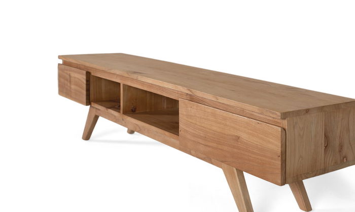 GINER Y COLOMER Mueble TV Madera Maciza de Mindi con Compartimentos y Patas Escandinavas