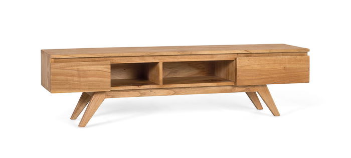 GINER Y COLOMER Mueble TV Madera Maciza de Mindi con Compartimentos y Patas Escandinavas