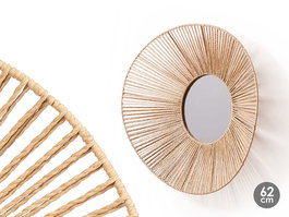Giftdecor Espejo Oval con Cuerda 62 cm | Vidrio, Metal, Papel | Natural (Set de 4)