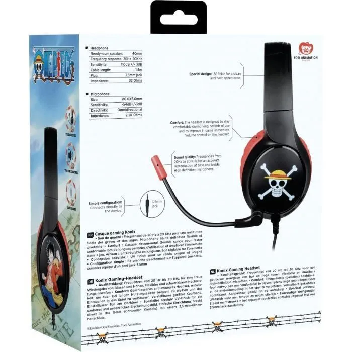 Konix Auriculares con Cable para Juegos One Piece Luffy PC, PS4, PS5, Switch y Xbox con Micrófono Jack 3.5mm Konix Auriculares con Cable para Juegos One Piece Luffy PC, PS4, PS5, Switch y Xbox con Micrófono Jack 3.5mm