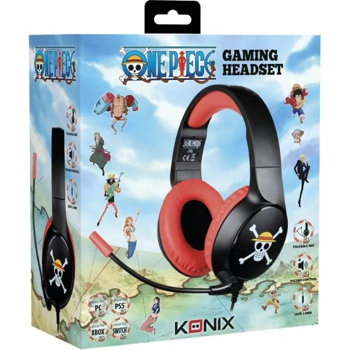 Konix Auriculares con Cable para Juegos One Piece Luffy PC, PS4, PS5, Switch y Xbox con Micrófono Jack 3.5mm Konix Auriculares con Cable para Juegos One Piece Luffy PC, PS4, PS5, Switch y Xbox con Micrófono Jack 3.5mm