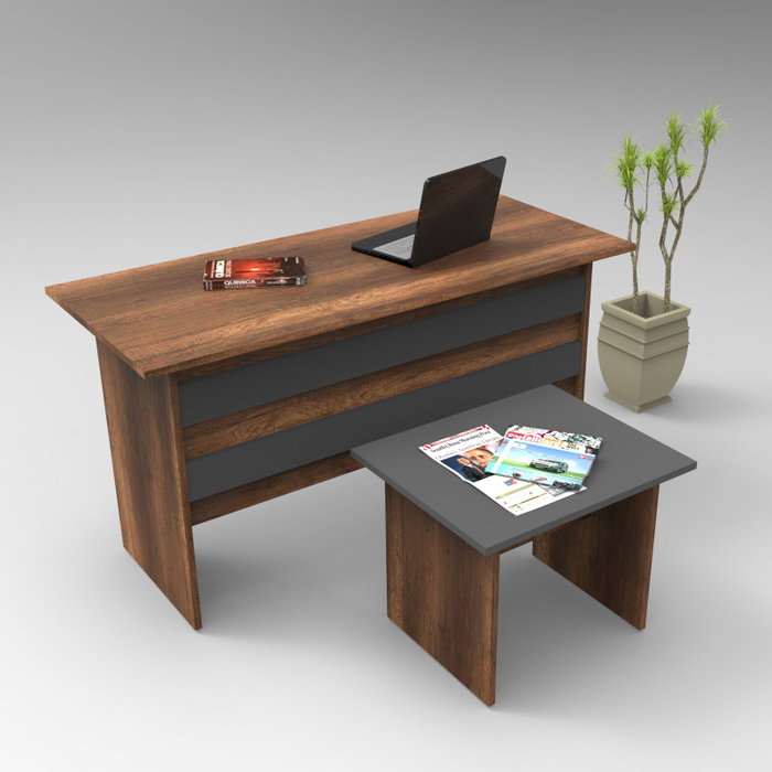 Hanah Home Vo8-Ba Juego de Muebles de Oficina Escritorio 140cm Mesa de Café 60cm Nogal Antracita