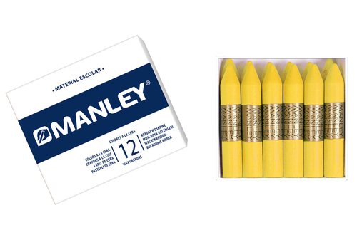 Manley Lápices de Cera Unicolor Amarillo Claro N.4 Caja de 12 Unidades
