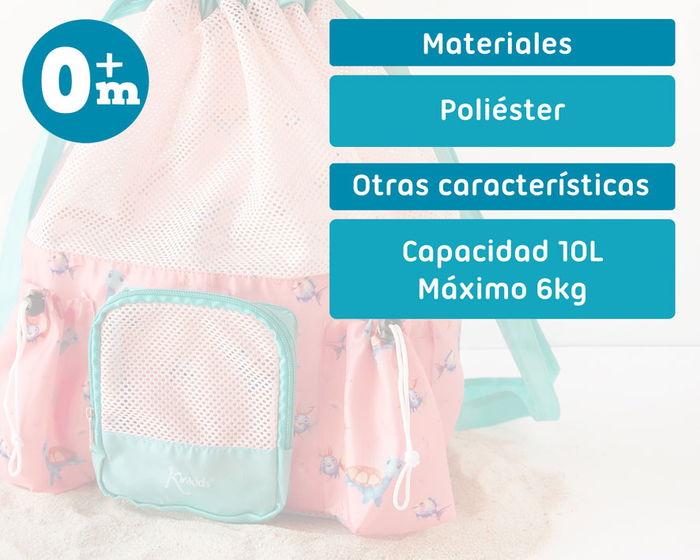 KioKids Bolsa de Playa Happy Summer Tortugas Rosas, Mochila Transpirable de Poliéster para Niños, Capacidad 10L, 6Kg Máx