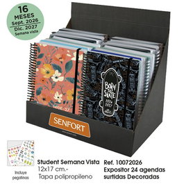 Agenda Anual (2026-27) Senfort 16 Meses Student Decorada Espiral Tapa Pp Con Goma 120X170 S/V Surtido Expositor De 24