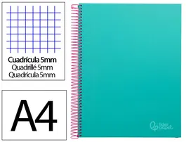 Liderpapel Cuaderno Espiral A4 Micro Jolly Tapa Forrada 140 Hojas Cuadro 5mm Turquesa