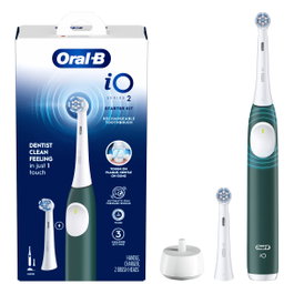 Oral-B iO Series 2 Cepillo de Dientes Eléctrico Recargable Forest Green con Estuche de Viaje, 3 Modos, Temporizador 2 Min, Sensor de Presión, 2 Cabezales