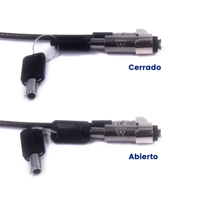 Ewent EW1239 Cable de Seguridad para Portátil con Ranura NANO, Compatible HP, Cable Acero 1.8m, Candado con Llave, Protección Antirrobo para Laptop, Monitor, TV