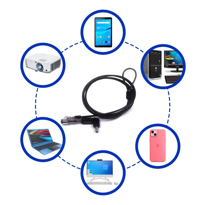 Ewent EW1239 Cable de Seguridad para Portátil con Ranura NANO, Compatible HP, Cable Acero 1.8m, Candado con Llave, Protección Antirrobo para Laptop, Monitor, TV