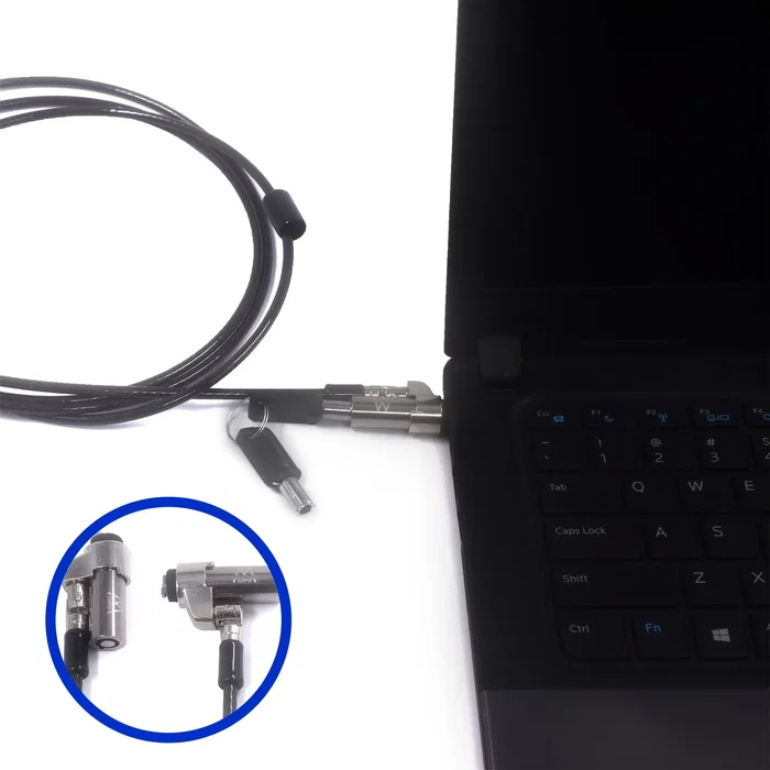 Ewent EW1239 Cable de Seguridad para Portátil con Ranura NANO, Compatible HP, Cable Acero 1.8m, Candado con Llave, Protección Antirrobo para Laptop, Monitor, TV