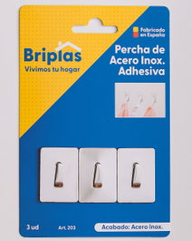 BRIPLAS Colgador de Cocina Inox Adhesivo con 3 Ganchos en Uña
