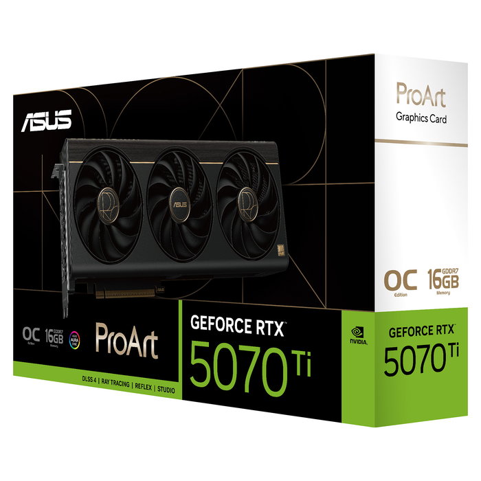 ASUS ProArt RTX5070TI-O16G GeForce RTX 5070 Ti 16GB GDDR7 OC Tarjeta Gráfica PCIe 5.0 con 3 Ventiladores para Creación de Contenido