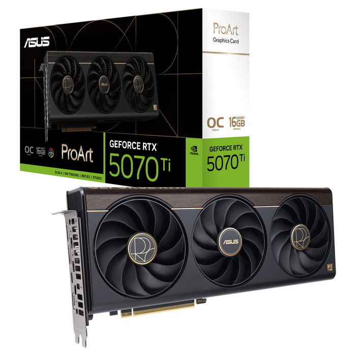 ASUS ProArt RTX5070TI-O16G GeForce RTX 5070 Ti 16GB GDDR7 OC Tarjeta Gráfica PCIe 5.0 con 3 Ventiladores para Creación de Contenido